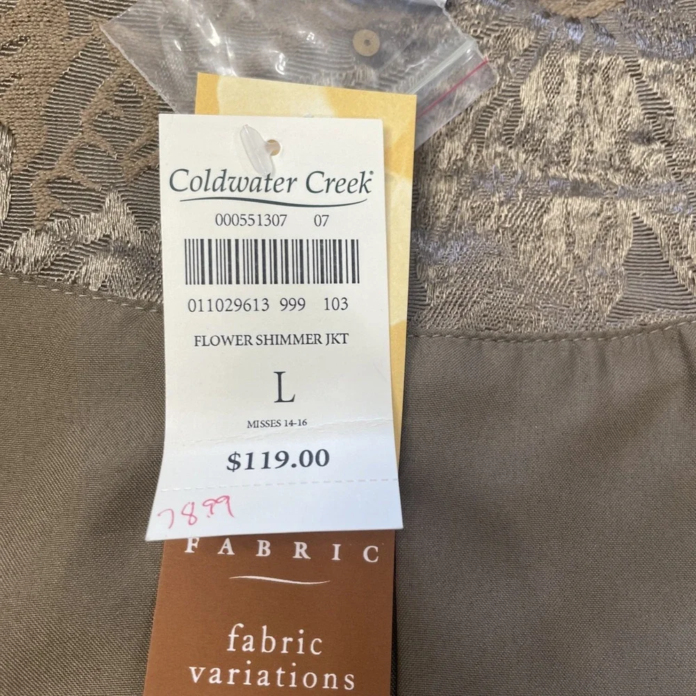 Cold water Creek NWT Women's Embroided Flower Shimmer Jacket Size Large‎